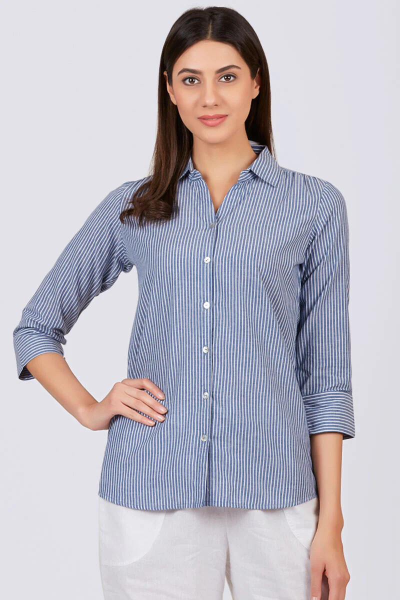 Harbour Steel Blue Stripe Shirt - Image 2