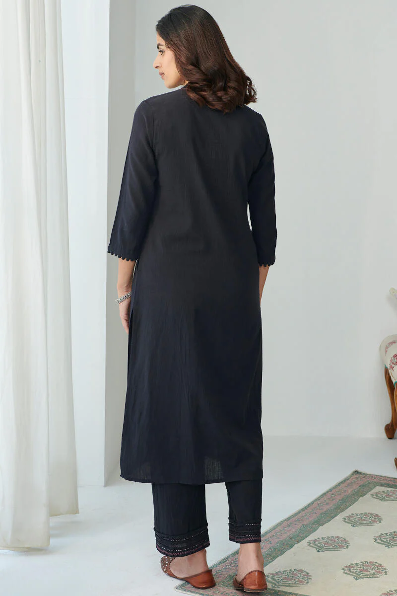 Kashida Black Handloom Kurta - Image 7