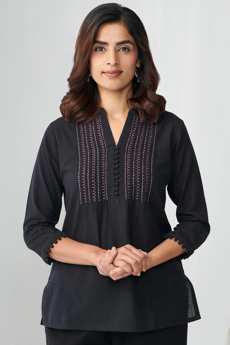 Kashida Black Handloom Top