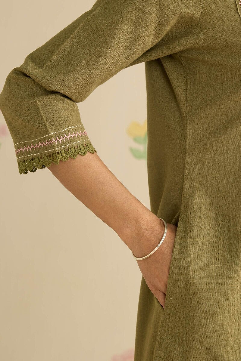 Kashida Kiara Olive Green Kurta - Image 6