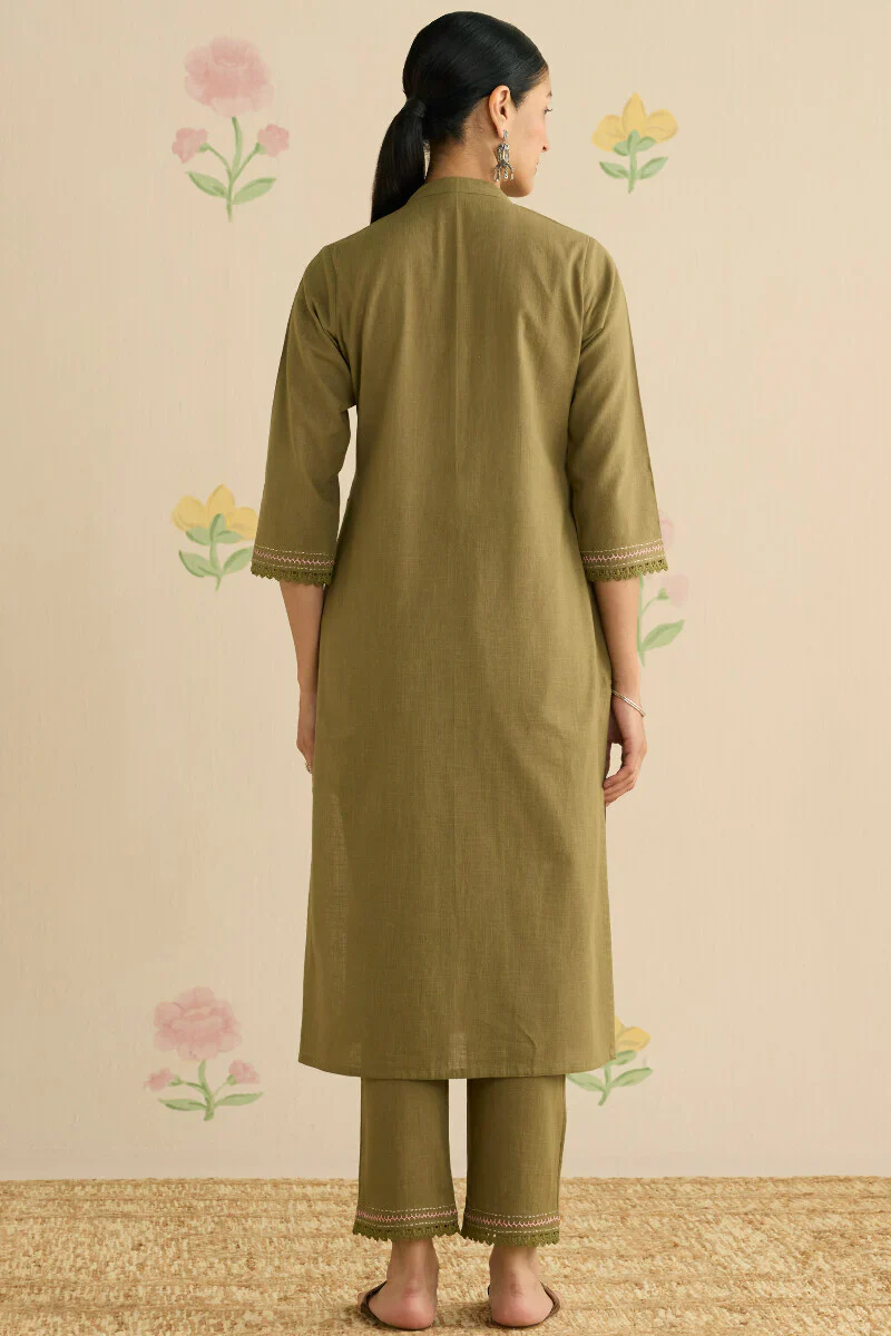 Surplus: Kashida Kiara Olive Green Kurta - Image 8