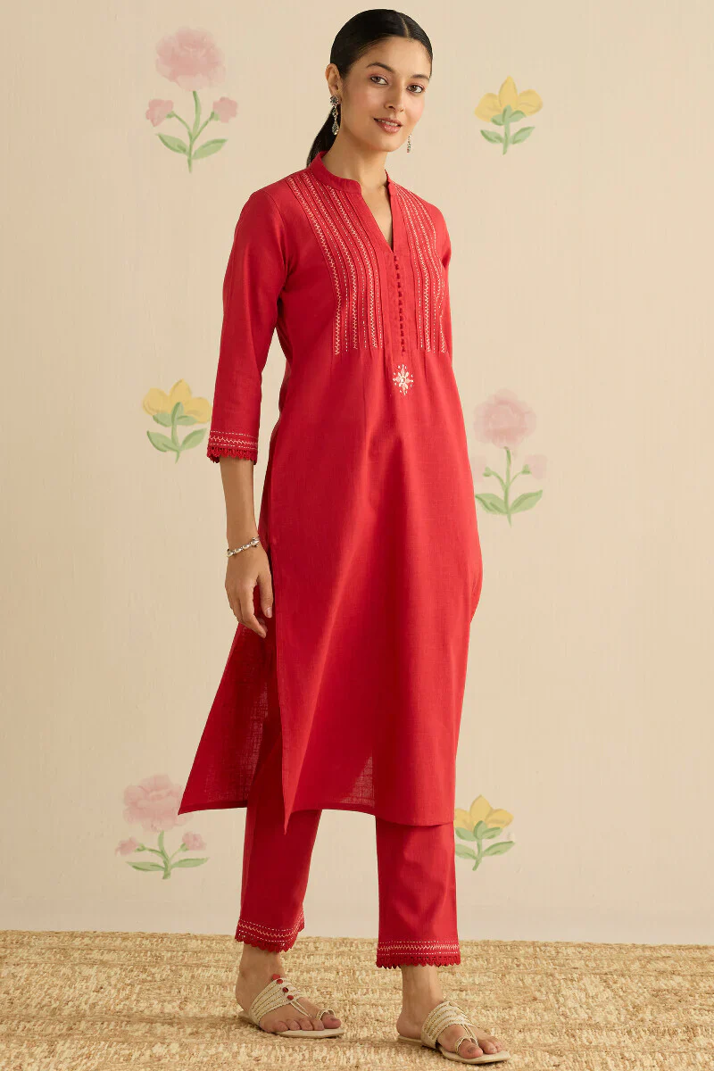 Surplus: Kashida Kiara Red Kurta - Image 2