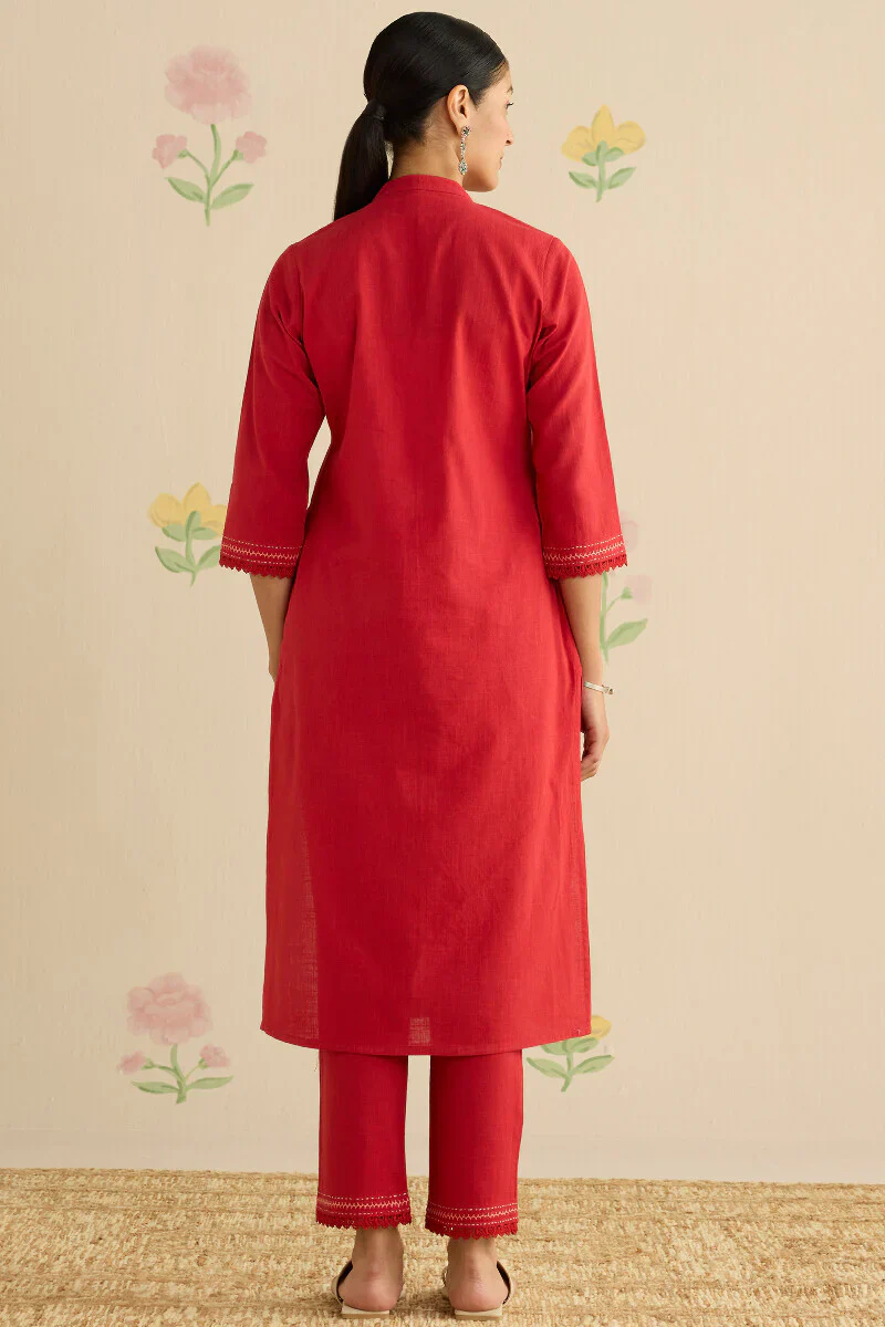 Surplus: Kashida Kiara Red Kurta - Image 8