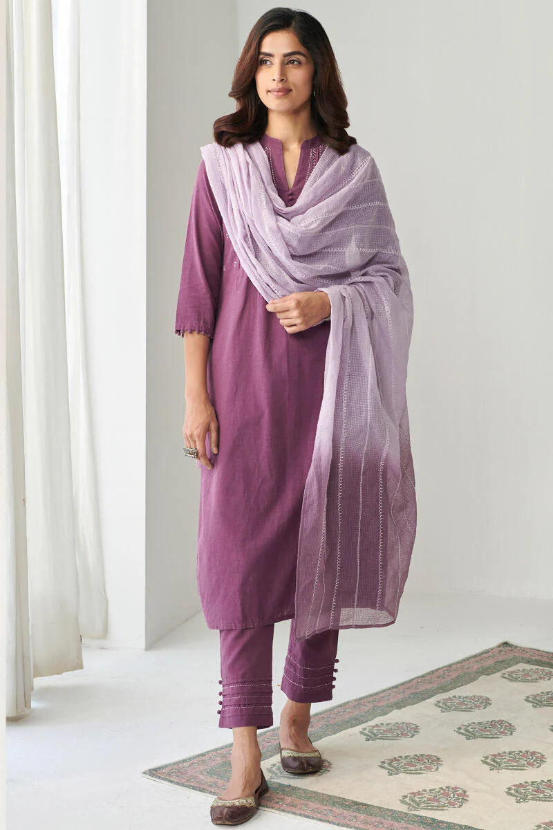 Kashida Purple Kota Dupatta - Image 3