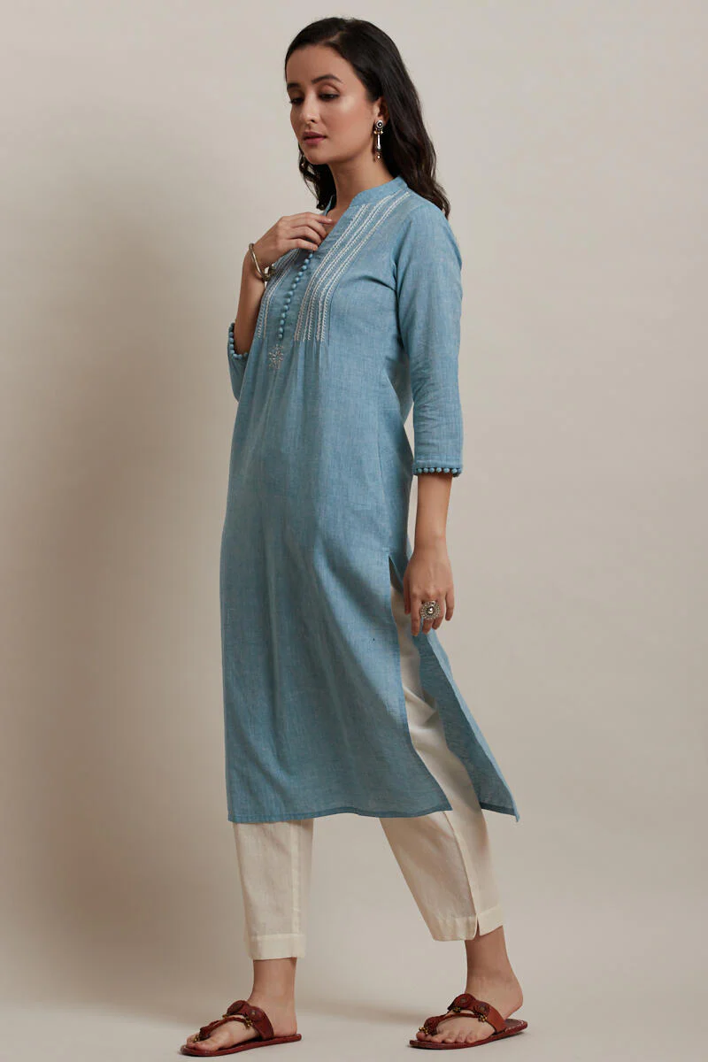 Kashida Sky Blue Kurta - Image 2