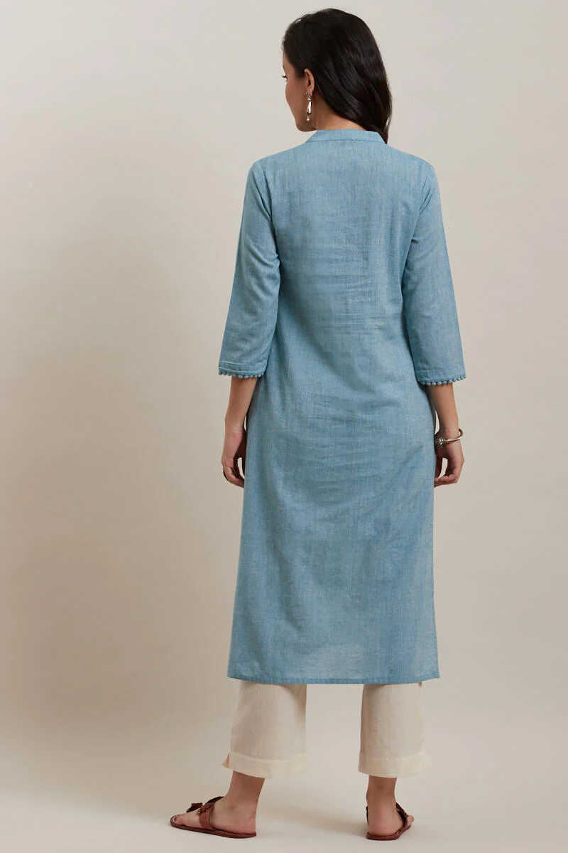 Kashida Sky Blue Kurta - Image 3