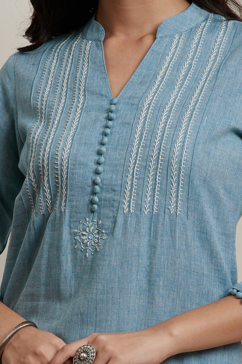Kashida Sky Blue Kurta - Image 4