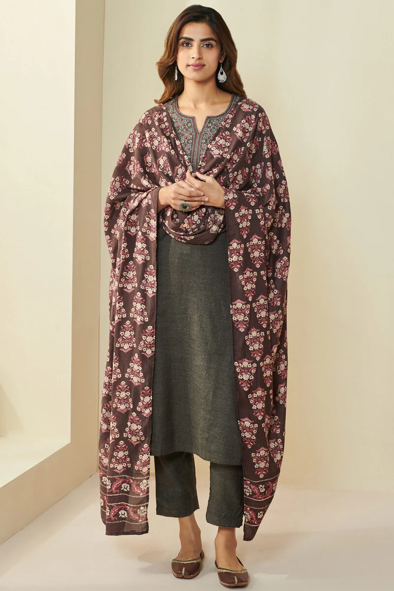 Naadirah Ruhani Brown Faux Wool Narrow Pants - Image 3