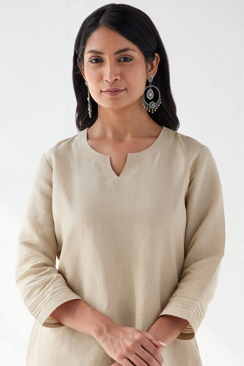 Naadirah Zoya Beige Cotton Linen Kurta