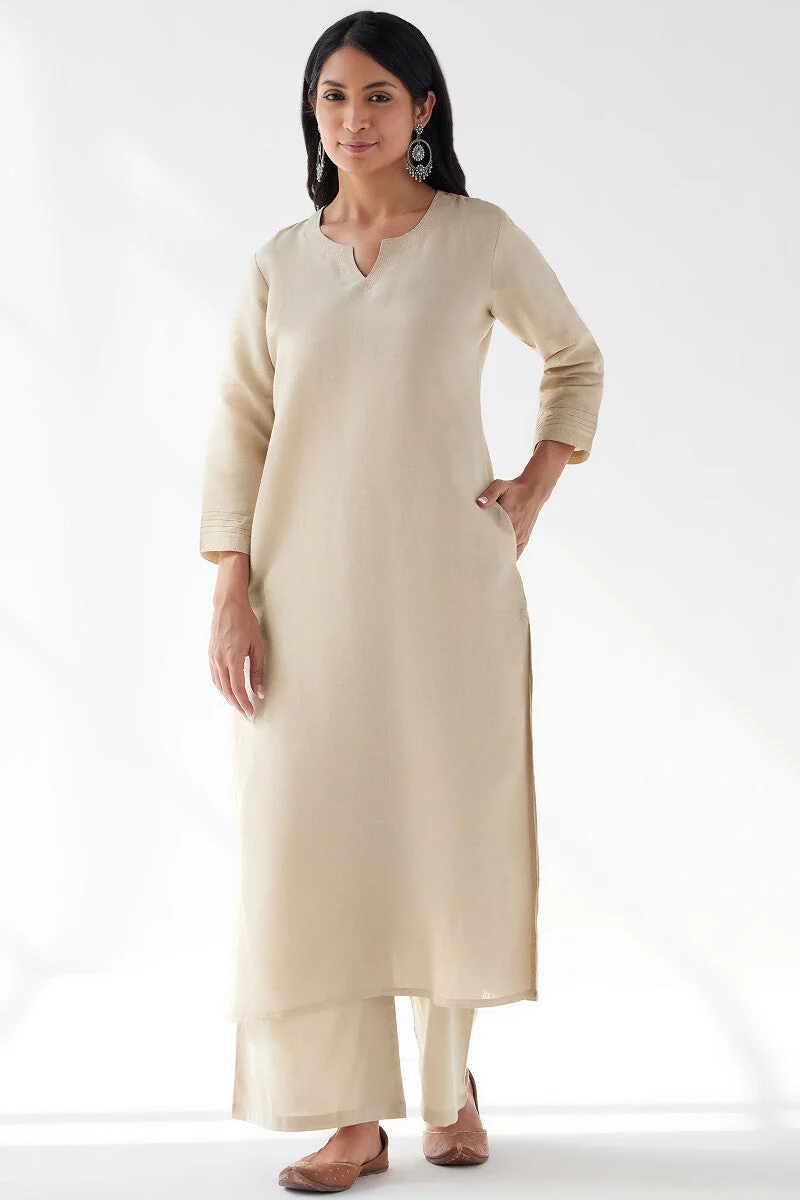 Naadirah Zoya Beige Cotton Linen Kurta - Image 2