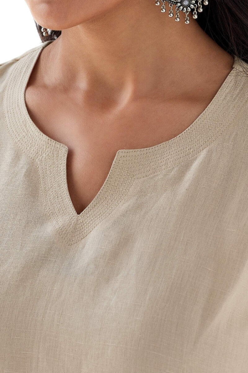 Naadirah Zoya Beige Cotton Linen Kurta - Image 3