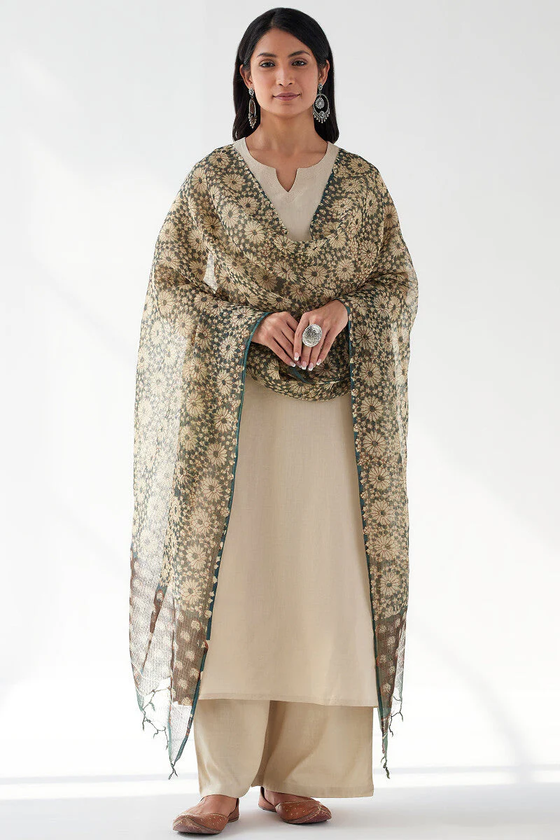 Naadirah Zoya Beige Cotton Linen Kurta - Image 4