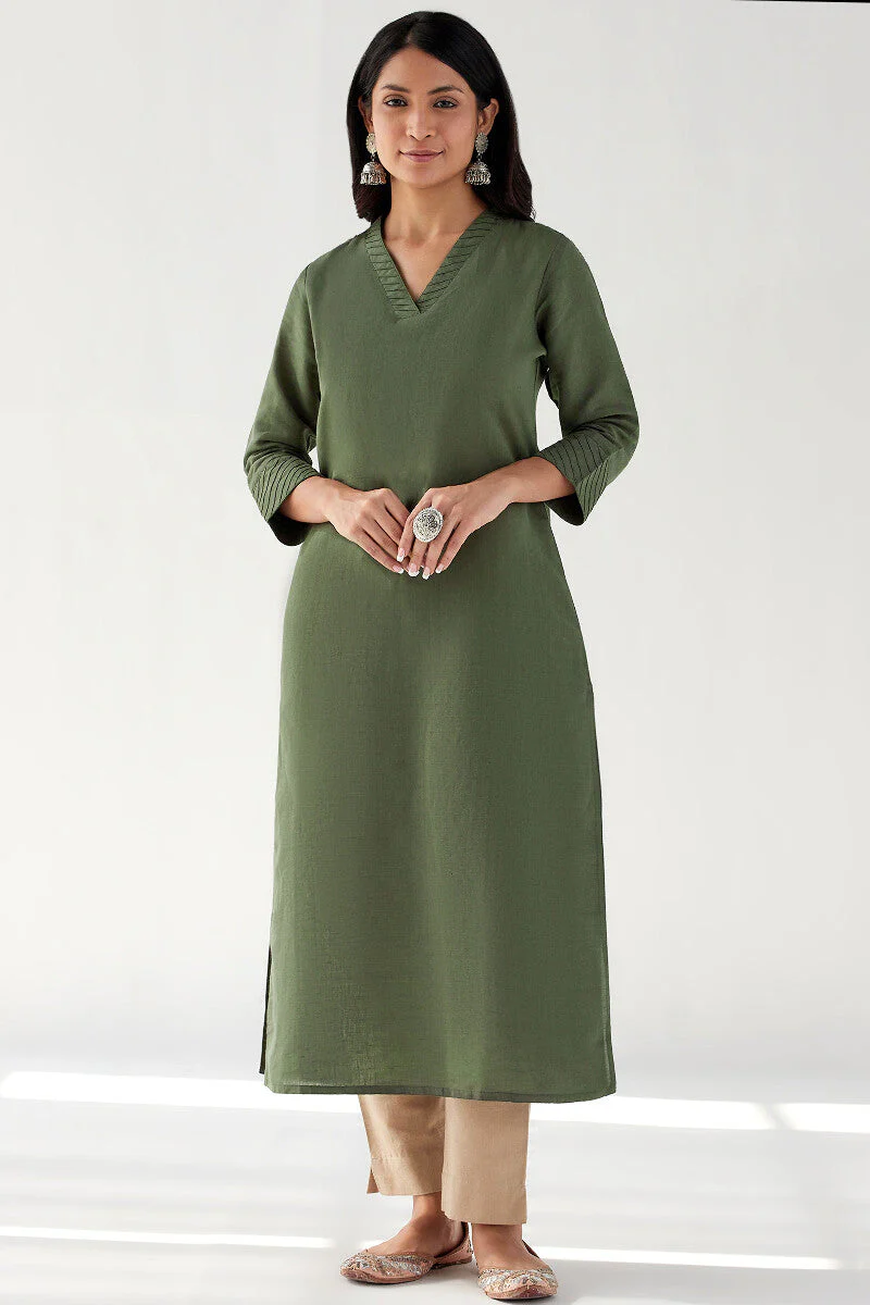 Naadirah Zoya Green Cotton Linen Kurta - Image 2