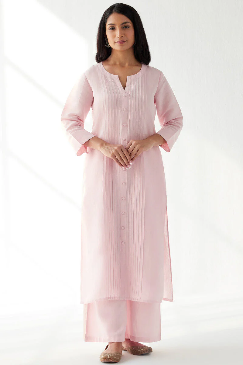 Naadirah Zoya Light Pink Cotton Linen Kurta - Image 2