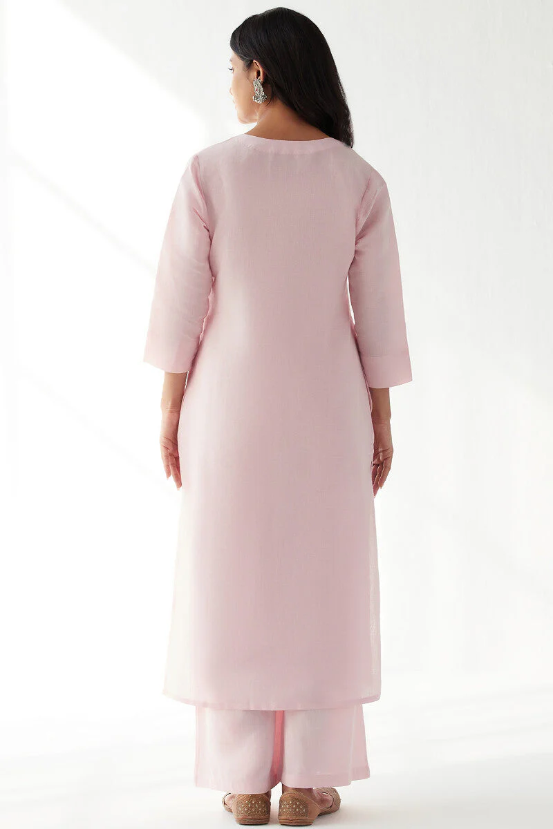 Naadirah Zoya Light Pink Cotton Linen Kurta - Image 7