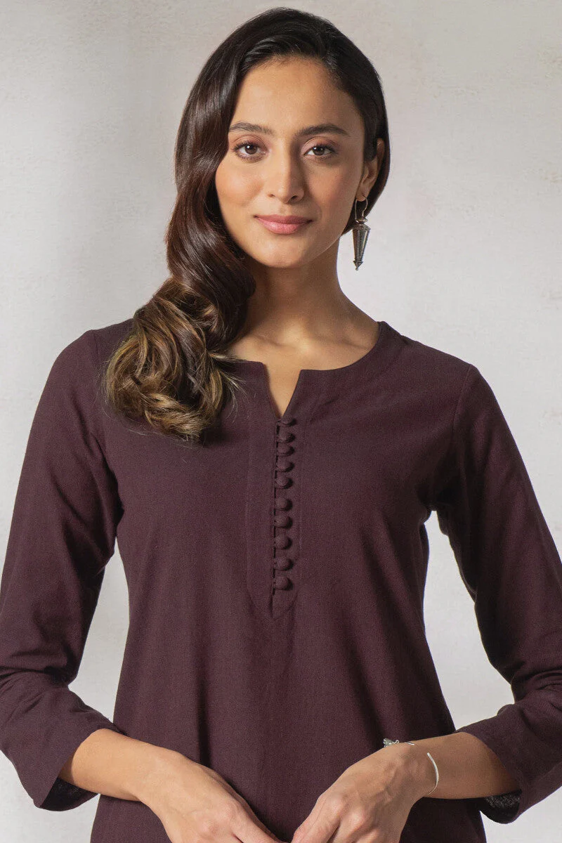 Naadirah Zoya Maroon Handloom Kurta