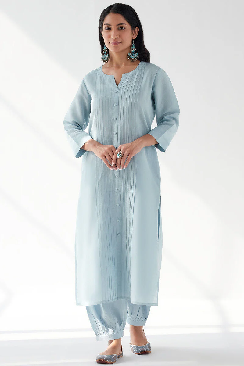 Naadirah Zoya Sky Blue Cotton Linen Kurta - Image 2
