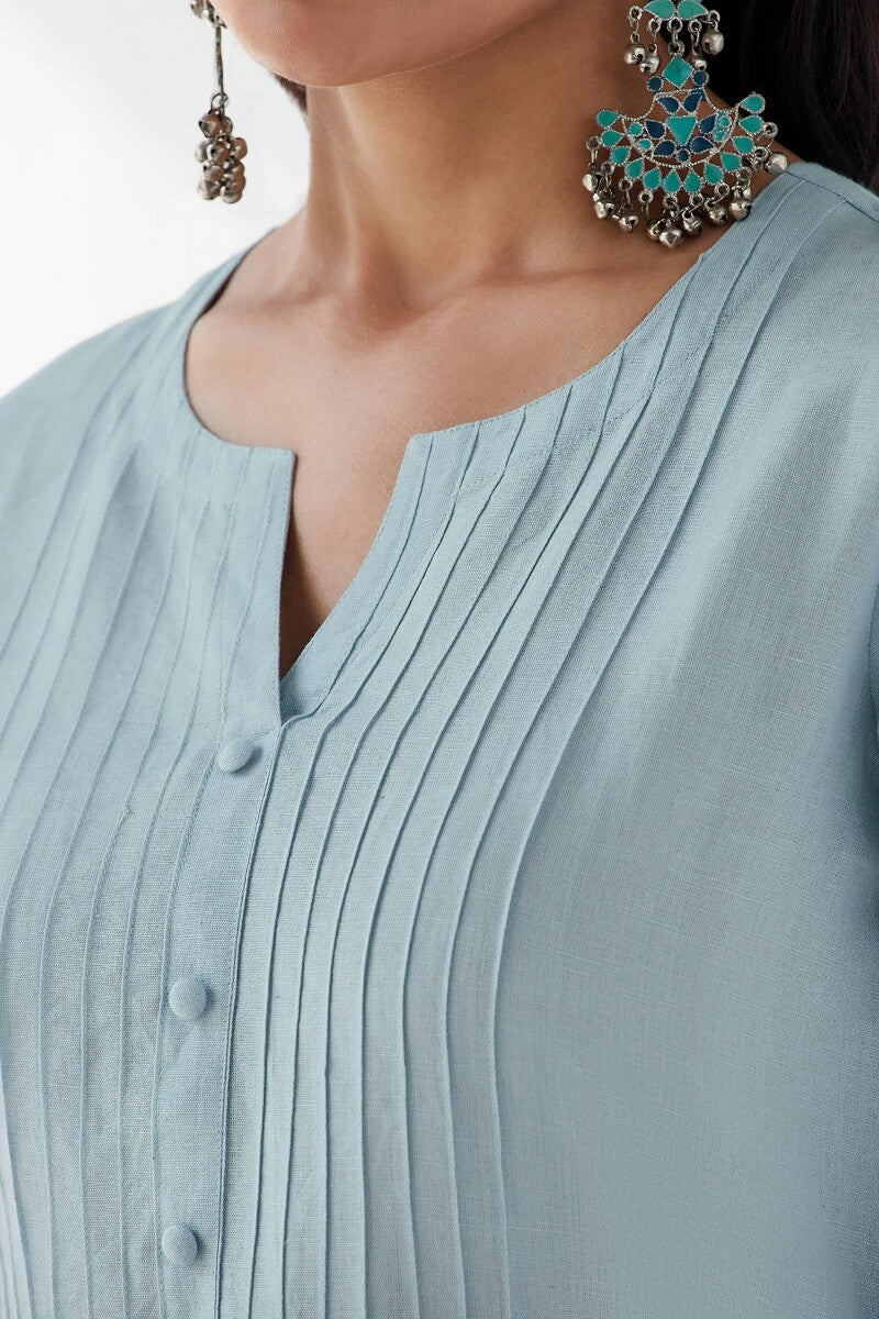 Naadirah Zoya Sky Blue Cotton Linen Kurta - Image 3