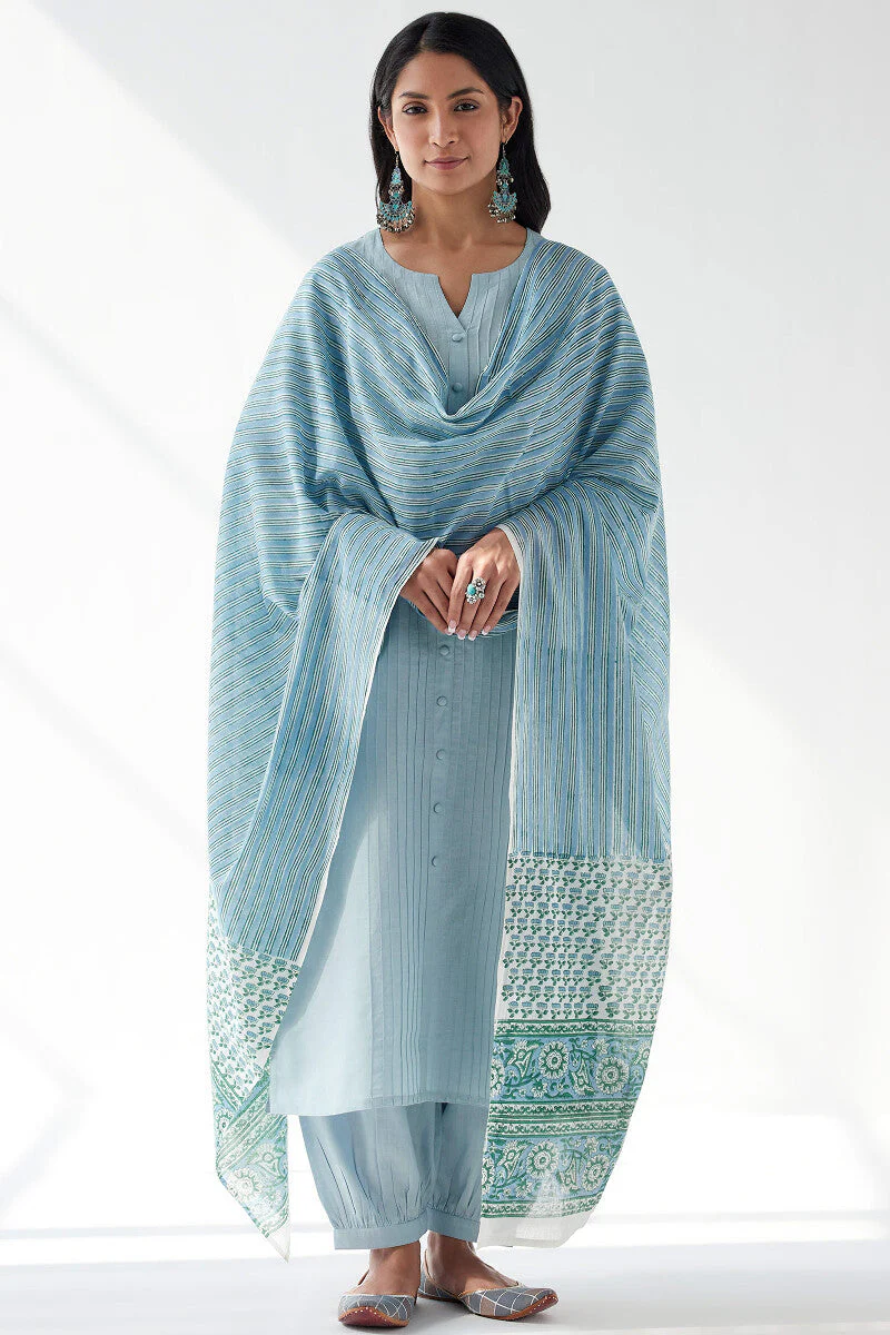 Naadirah Zoya Sky Blue Cotton Linen Kurta - Image 4