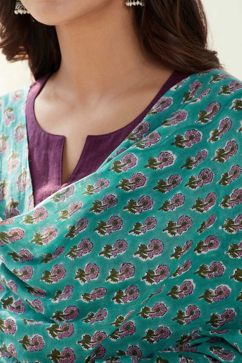 Naadirah Zoya Turquoise Sanganeri Dupatta - Image 2