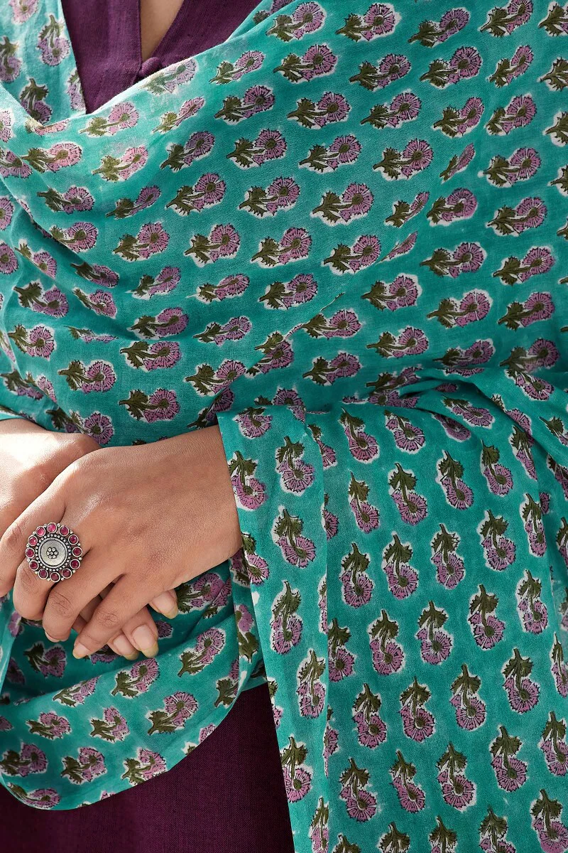 Naadirah Zoya Turquoise Sanganeri Dupatta - Image 4