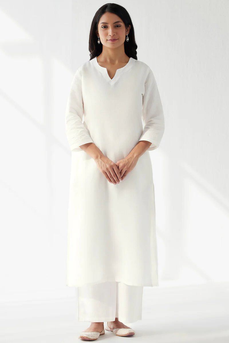 Naadirah Zoya White Cotton Linen Kurta - Image 2