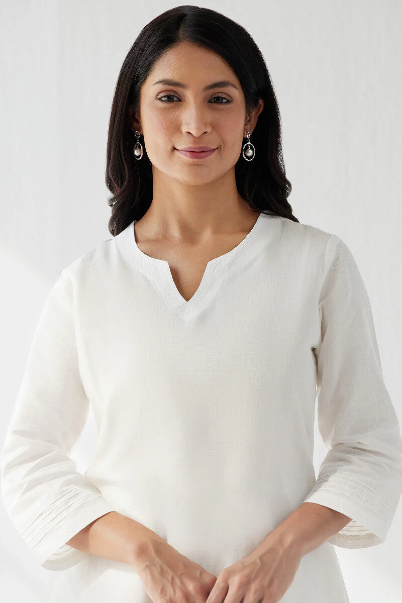 Naadirah Zoya White Cotton Linen Kurta