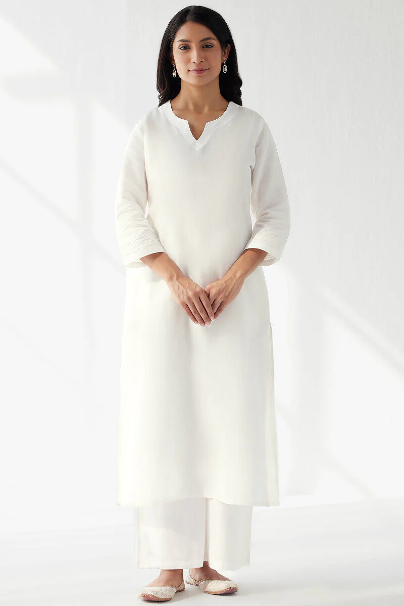 Naadirah Zoya White Cotton Linen Kurta - Image 2