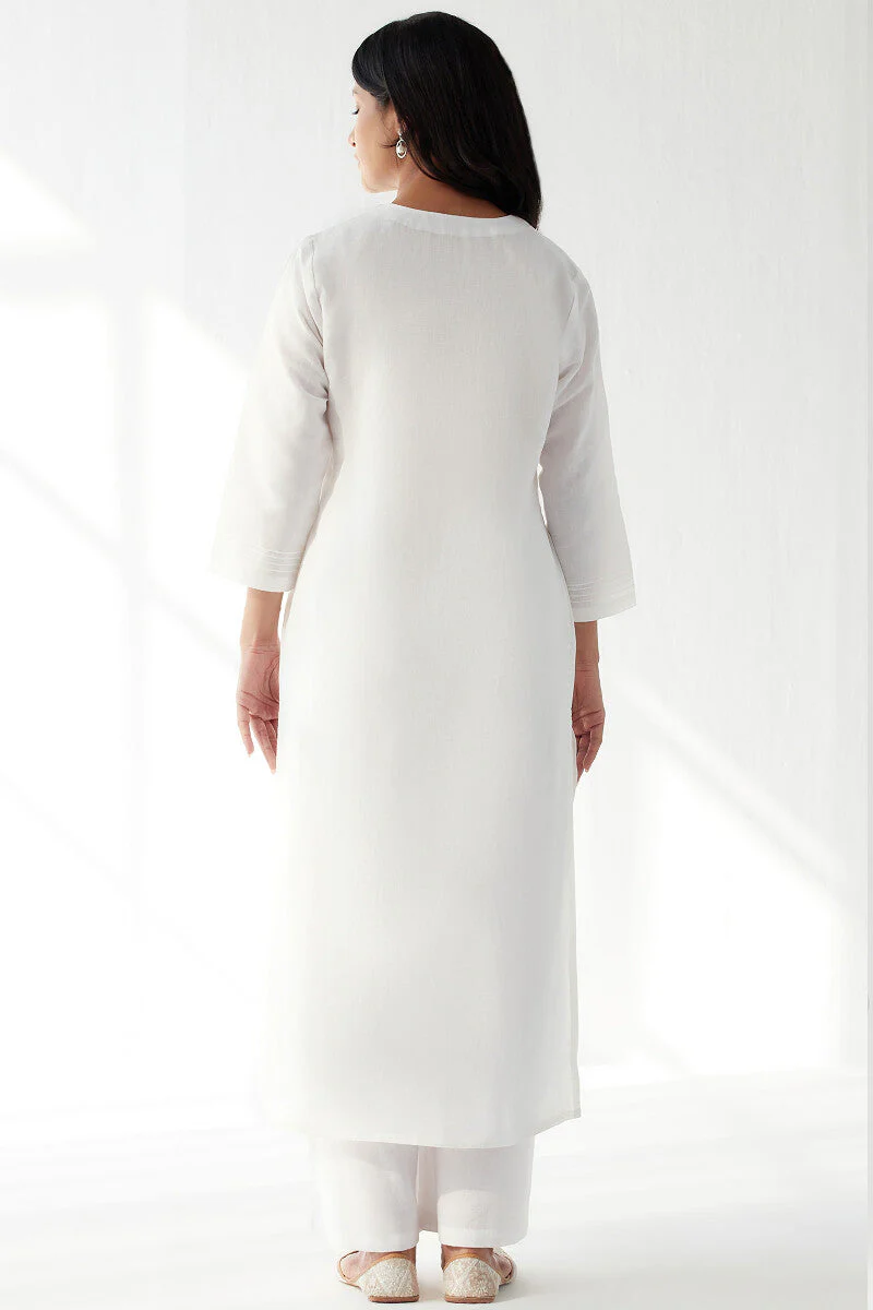 Naadirah Zoya White Cotton Linen Kurta - Image 7