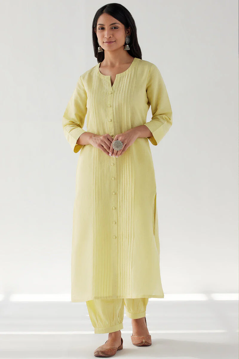 Naadirah Zoya Yellow Cotton Linen Kurta - Image 2
