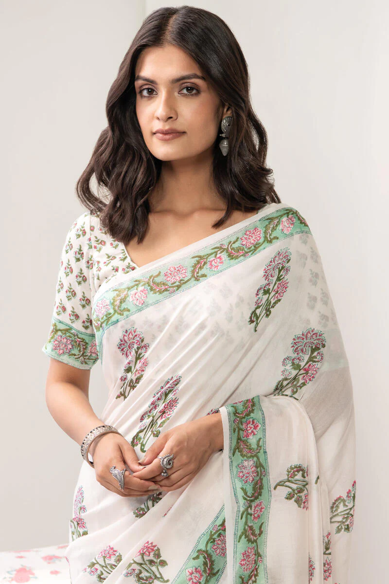 Nasrine Aiza Chanderi Sanganeri Saree - Image 2