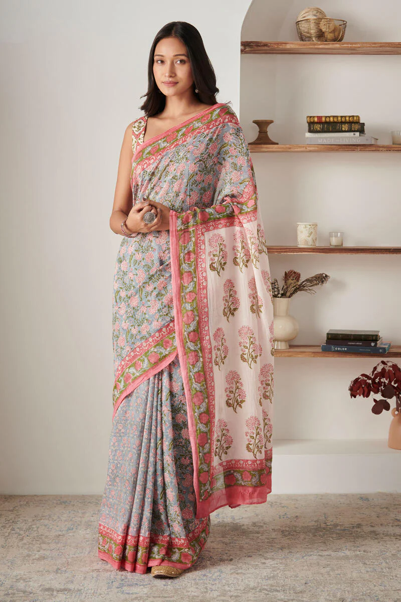 Nasrine Farah Sanganeri Cotton Silk Saree - Image 3