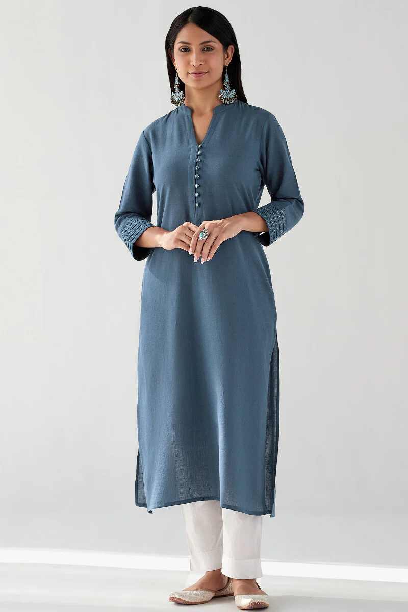 Nasrine Rehmat Blue Handloom Kurta - Image 2
