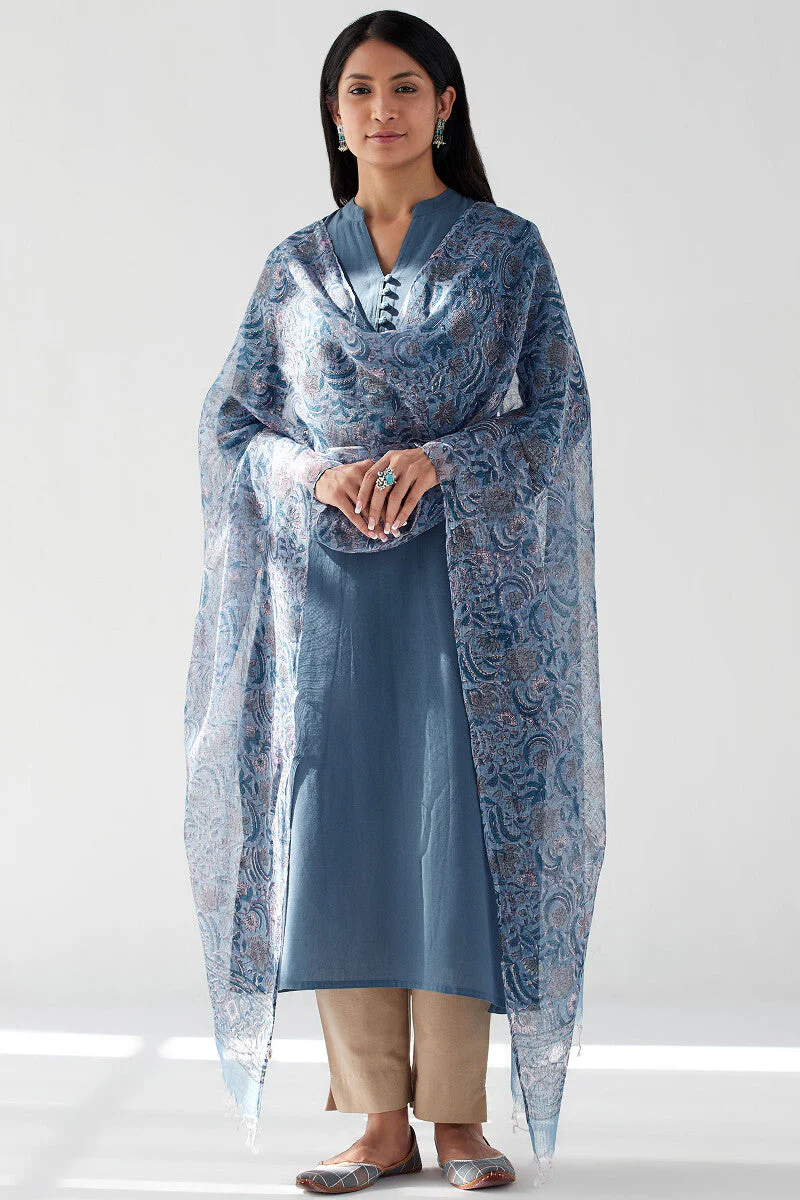 Nasrine Rehmat Denim Blue Handloom Kurta - Image 4