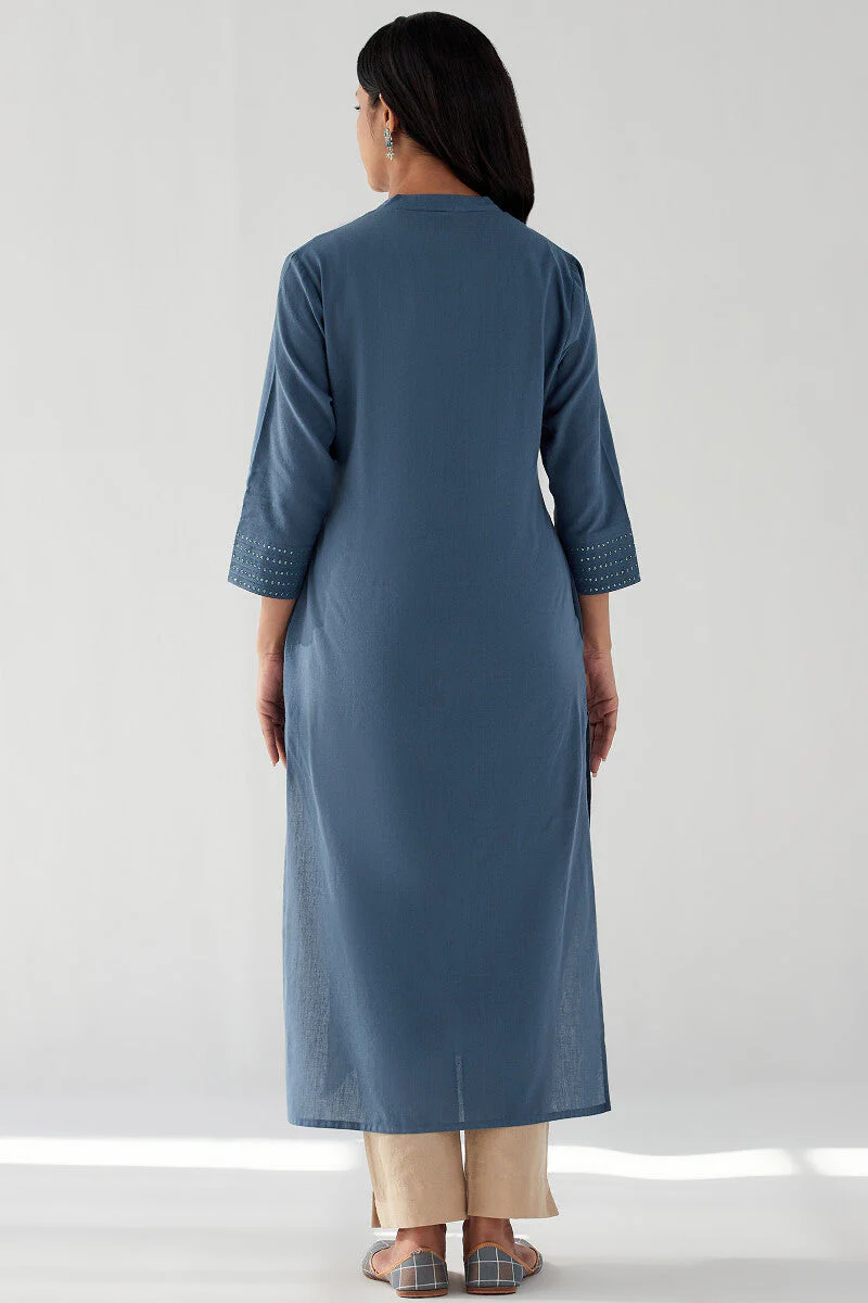 Nasrine Rehmat Denim Blue Handloom Kurta - Image 7