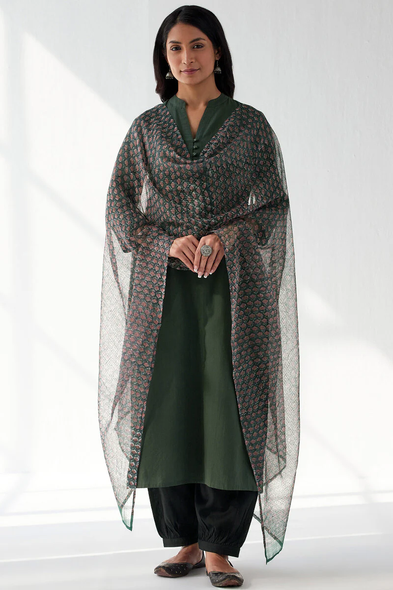 Nasrine Rehmat Forest Green Handloom Kurta - Image 4