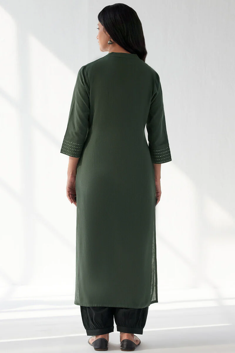 Nasrine Rehmat Forest Green Handloom Kurta - Image 7