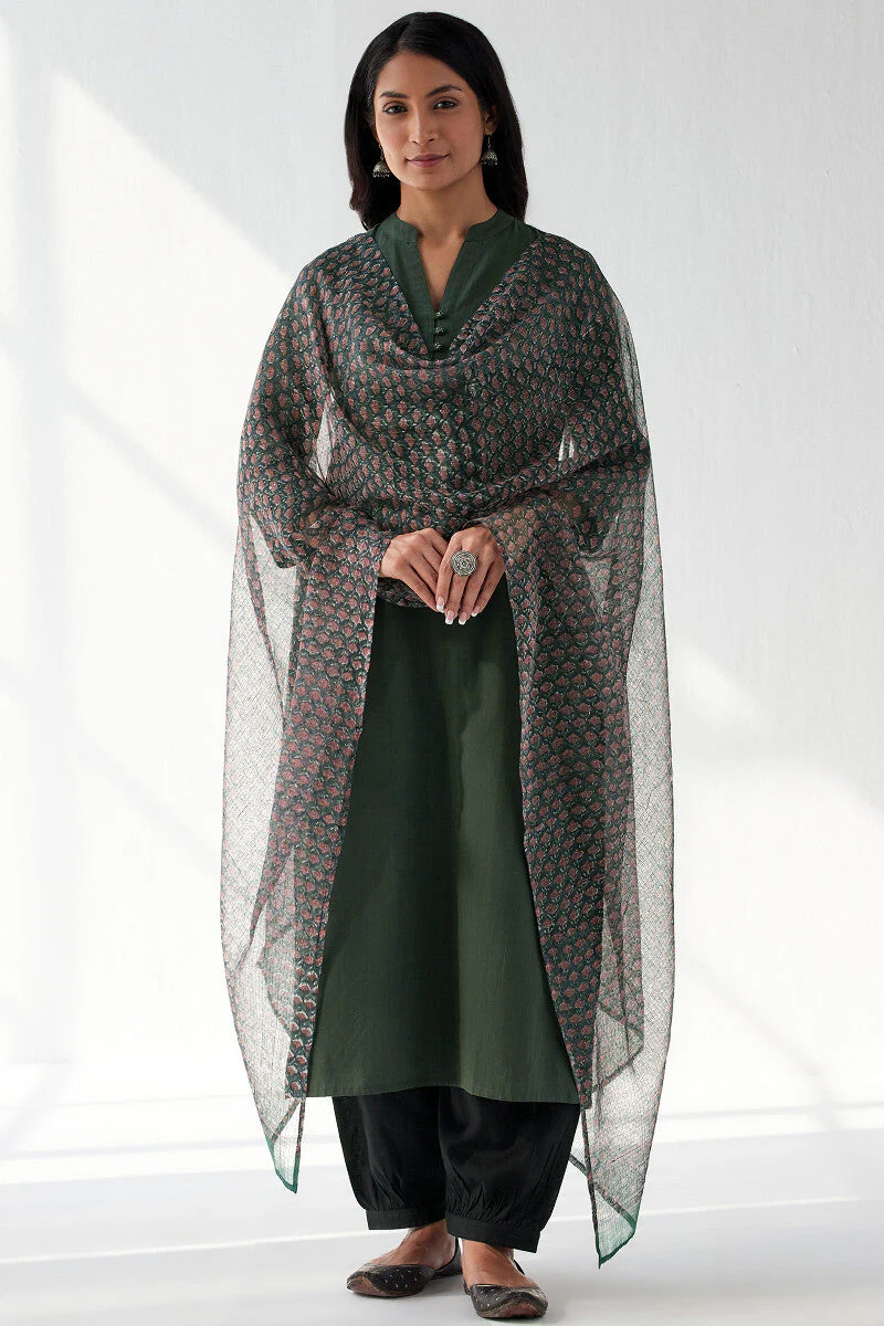 Nasrine Rehmat Forest Green Handloom Kurta - Image 4
