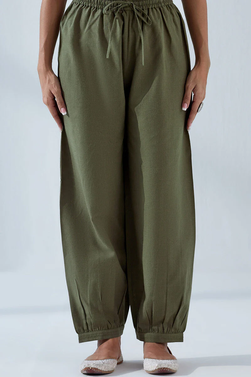 Nasrine Rehmat Olive Green Izhaar Pants
