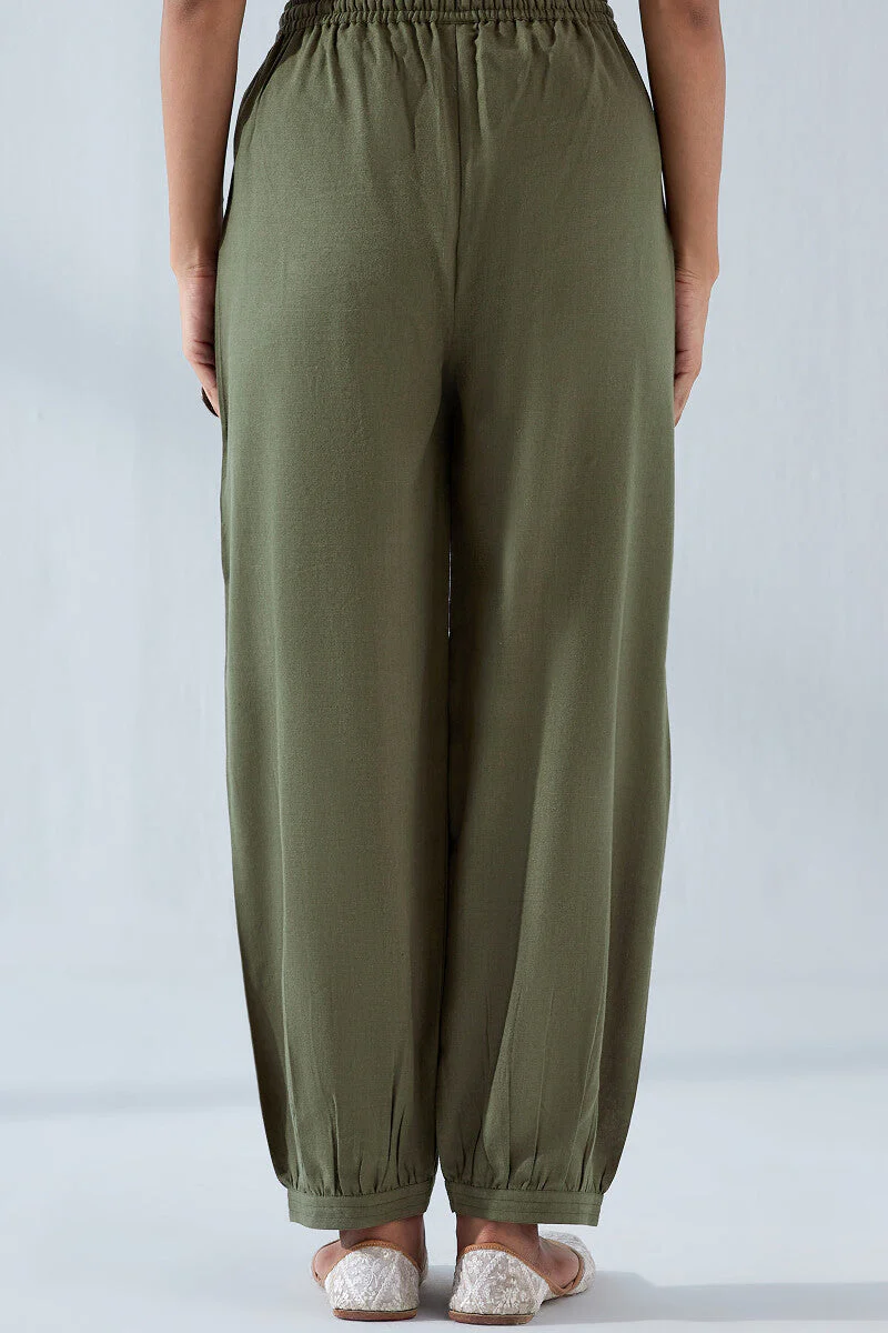 Nasrine Rehmat Olive Green Izhaar Pants - Image 5