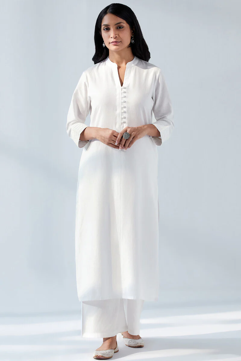 Nasrine Rehmat White Handloom Kurta - Image 2