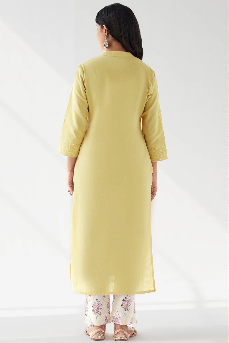Nasrine Rehmat Yellow Handloom Kurta - Image 6