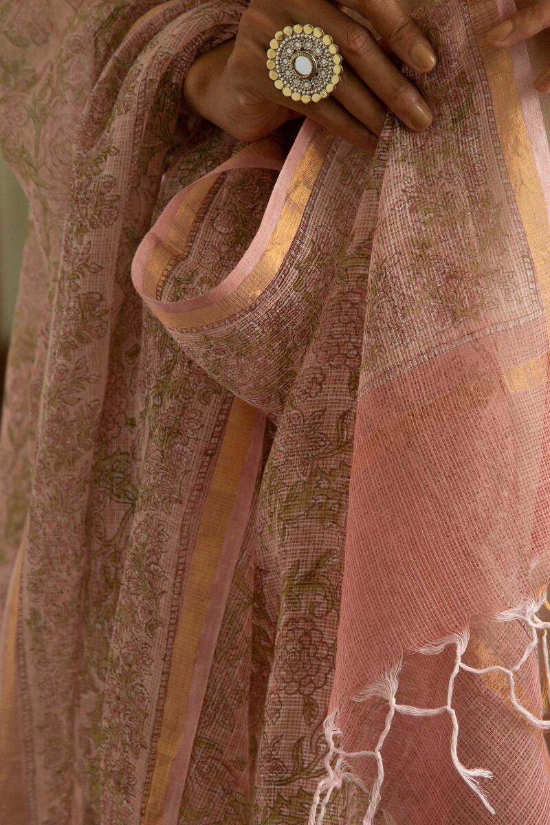 Nazm Mahnoor Block Printed Kota Dupatta - Image 4
