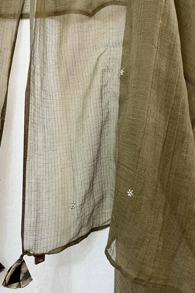 Olive Green Embroidered Dupatta - Image 4