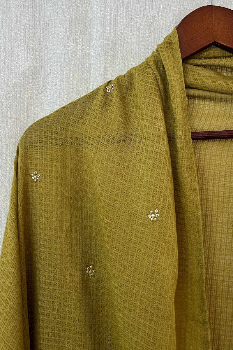 Olive Green Embroidered Kota Dupatta - Image 2