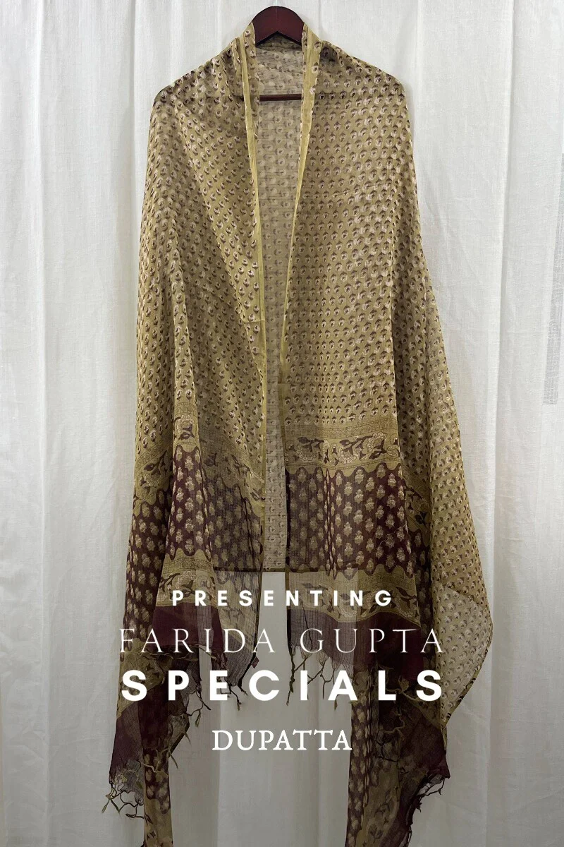 Olive Green Hand Block-Printed Dupatta