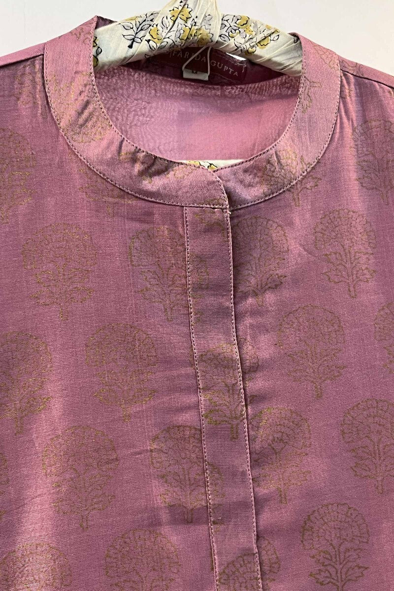 Pink Block Printed Handcrafted Straight Cotton Kurta - Image 2