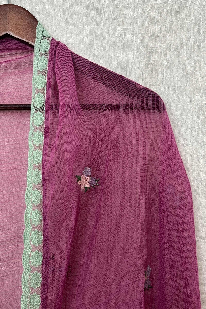 Pink Embroidered Kota Dupatta - Image 2