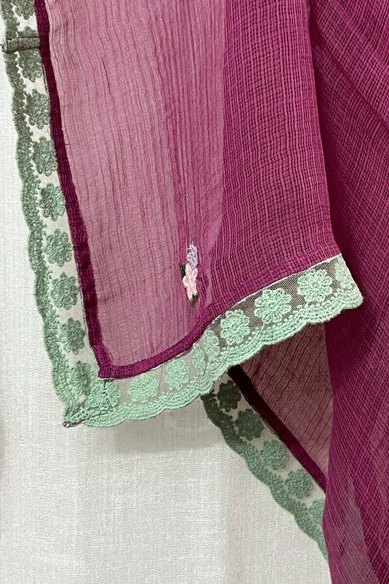 Pink Embroidered Kota Dupatta - Image 4