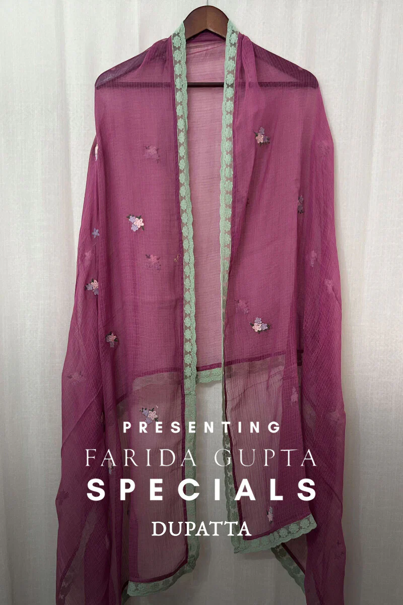Pink Embroidered Kota Dupatta